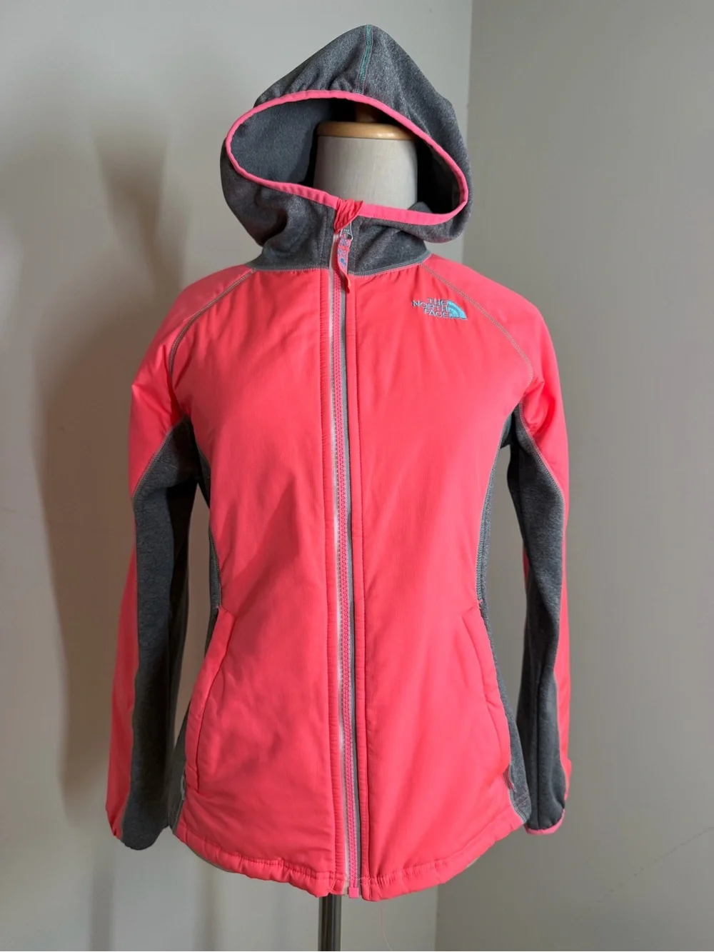 The North Face Girls Pink Grey Glacier - SZ L- Full Zip Hooded Sweatshirt Hoodie